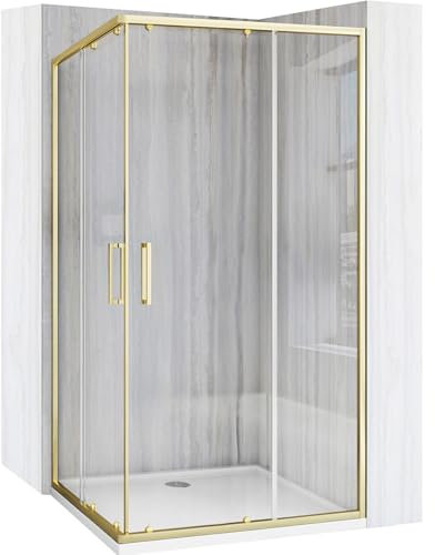 REA CABINA DE DUCHA CITY 90 X 90 X 190 CM CABINA DE DUCHA CUADRADA CON PLATO DE DUCHA SAVOY BLACK (ORO CEPILLADO)