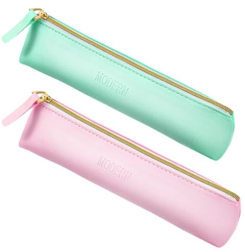 2 Stück Federmäppchen Leder Federmäppchen Kunstleder Federpenal Schmal Stifteetui Leder Tragbare Kleines Täschchen mit Reißverschluss für Kosmetika Geeignet für Kosmetikaufbewahrung und Schreibwaren