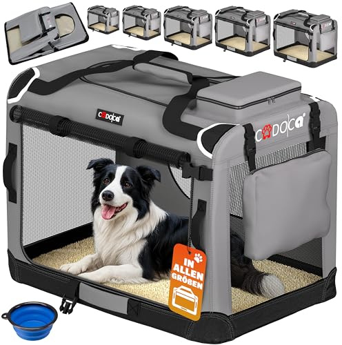 CADOCA® Hundebox faltbar Transportbox XL 82x56x58cm robust atmungsaktiv Transporttasche Auto Rückbank Haustiertransportbox Hundetragetasche Grau