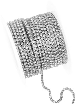 10 Yards 2.5 mm Strassband Strasskette Strasssteine Glitzerband zum Aufnähen Paillettenband Strass Borte Basteln Kristall für Schmuck Machen Nähen DIY Hochzeits Deko (Silber)