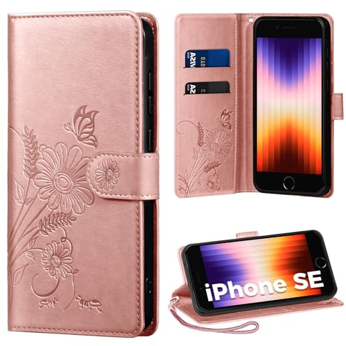 Thorhülle Handyhülle für iPhone SE/7/8 Hülle, Schutzhülle für iPhone SE 2022 PU Lederhülle Tasche Flip Case Kartensteckplätzen Klapphülle Kompatibel mit iPhone SE 2020 Hülle, Rosa
