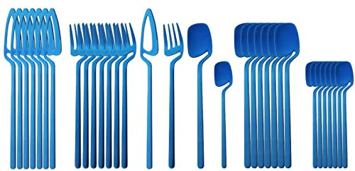 Ensemble de couverts 32 pièces 18/10 Vaisselle en acier inoxydable bleu Ensemble de table Couteau de table Fourchette Cuillère à café Cuillère à café Ensemble de couverts Cuisine Maison Vaisselle