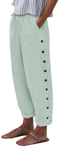 Voqeen Pantaloni Donna Estivi con Bottone Laterale Elastico in Vita Pantaloni Cotone Pantalone Donna Estivo Casual con Tasche E Coulisse Pantaloni Palazzo Leggeri per Le Vacanze