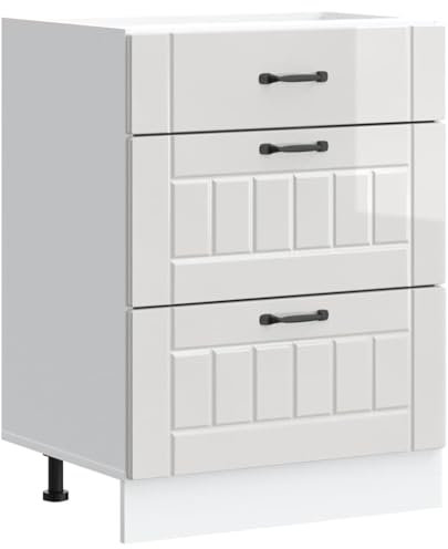 vidaXL Lucca Kitchen Base Cabinet - High Gloss White, Engineered Wood Storage Cabinet, Adjustable Feet, Modern Design 60x46x81.5 cm