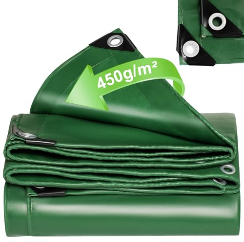 Heavy duty PVC Tarpaulin 450g/m² Waterproof,Reinforced Eyelets,Weatherproof,UV/Dust/Snow,Green Cover for shed roof Groundsheet Chicken Coop pool pond Caravan Lorry Boat large Tarp (Green, 2M x 3M)