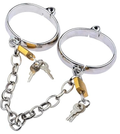 WLKJPP Abschließbar Handgelenk und Knöchel Manschette, Edelstahl Oval Handschellen Fußfesseln mit Slave Kette BDSM Bondage Fesseln Sex Spielzeug für Paare Frauen Männer,Silber-Männlich Hand