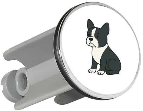Huuraa Waschbeckenstöpsel Boston Terrier Comic Bostonie Geschenk | Universal Stopfen 4cm höhenverstellbar Abflussstopfen Geschenkidee Stöpsel mit Motiv für das Waschbecken