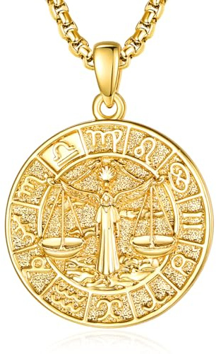 ADMETUS Libra Necklace for Men 14K Gold Plated Zodiac Constellation Necklace Libra Zodiac Pendant Constellation Jewellery Gifts for Men