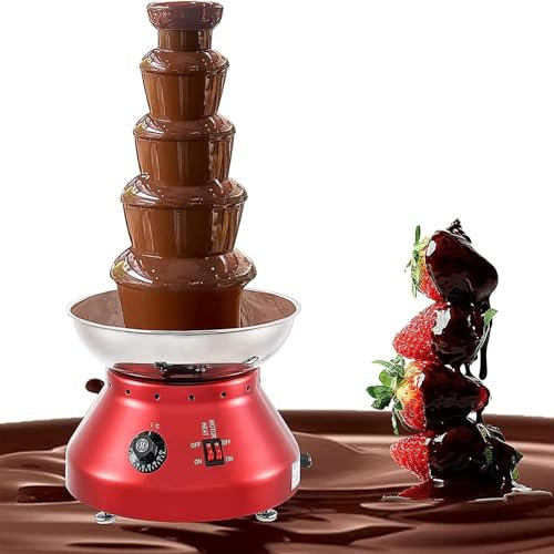 Stainless Steel Chocolate Fountain Machine, 230W Electric Chocolate Fondue Fountain, Stainless Steel Chocolate Melting Heating Machine for Chocolate Cheese Liqueur Queso for Party Wedding,Red-5tier