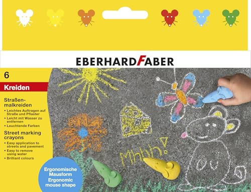 EBERHARD FABER- Straßenmalkreide Maus, 6 Stück | Malkreide für draußen, geeignet für Kinder ab 3 Jahren