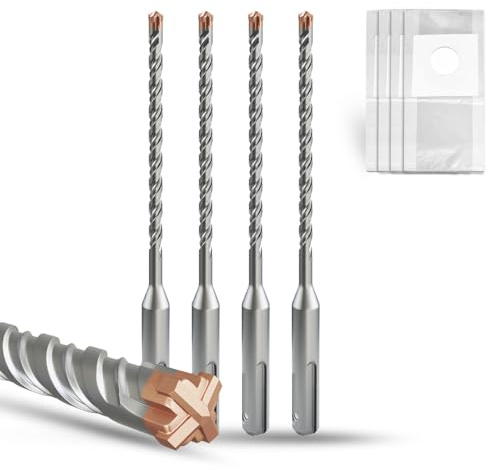 METOTY SDS Plus Hammer Drill Bit 4PC 5mm×160mm, with 4 Carbide Cutting Edges, Head with Coating, Masonry Drill, Hammer Drill, Concrete Drill, for Stone, Concrete, Natural Stone, Brick Wall