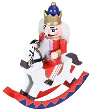 MERIGLARE Nussknacker Figur auf Schaukelpferd Klassischer Holzsoldat Als Dekofigur Und Weihnachtsdeko Aus Massivem Holz Gefertigt für Die Festliche Tischdekora, Rot