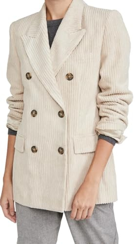 Leader of the Beauty Blazer de pana para mujer, con solapa de pico, casual, para invierno, boda, graduación, fiesta, chaqueta de pana, blanco crema, M