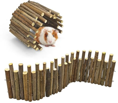 Bendable Hamster Bridge with Cage Platform, Approx. 12 in Wooden Fence for Hamster Cage Accessories, Flexible Pine Ladder Divider for Syrian Dwarf Hamster, Gerbil, Rat & Mouse