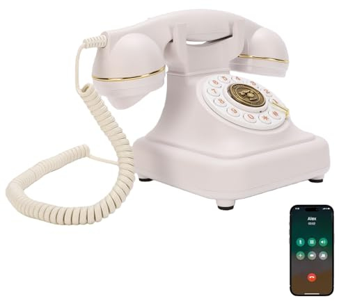 Plyisty Téléphone fixe Bluetooth rétro sans fil avec haut-parleur, téléphone de bureau vintage et lecteur de musique, rechargeable par USB Blanc
