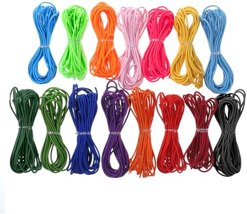 Coloured Elastic String Cord, Elastic Bungee Cord Stretch Beading Cords Bracelet String Rubber Rope 32 Yards 2mm 15 Colors 6.6ft/pcs for Bracelet Beading Jewelry Making