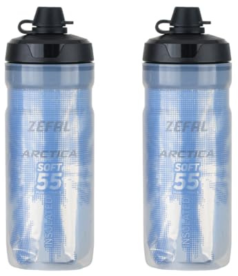 ZEFAL Pack Arctica 55 Soft-Cap avec Protection No Mud - 2 x Bidon Vélo 550 ml - Gourde Vélo Isotherme Inodore et Etanche avec Protection contre Boue - Bidon Sport sans BPA - Bleu/Argent - 2 x 550 ml