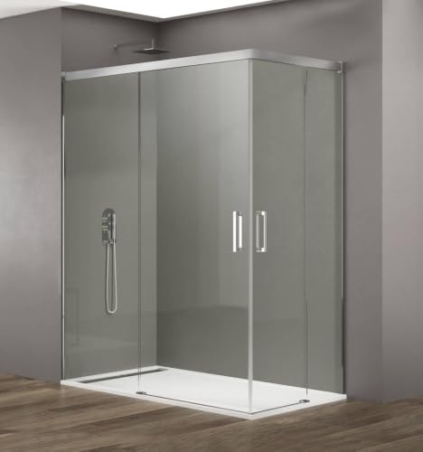 GME - Mampara Ducha Cromo Dos Puertas 2 Fijas + 2 Correderas 100X80cm | Mampara de Cristal Reversible, Perfilería con Ancho Adaptable y 196cm de Altura | Vidrio con Grosor 6mm y Cierre Magnético