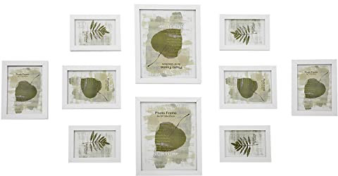 SONGMICS Marcos de fotos, Juego de 10, Dos de 20 x 25 cm, Cuatro de 13 x 18 cm, Cuatro de 10 x 15 cm, PS y MDF, Protección de Plástico, Blanco Nube RPF310W