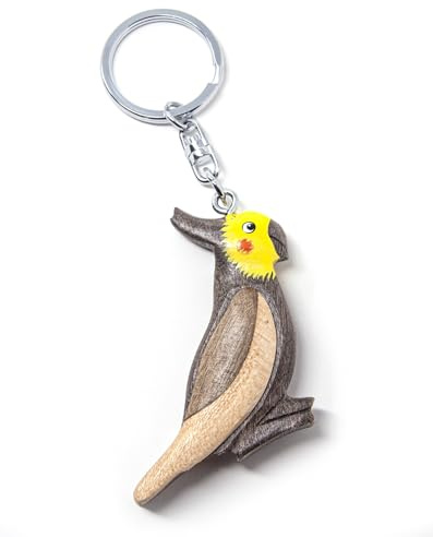 Unbekannt Porte-clés calopsitte en bois et métal - perruche oiseau