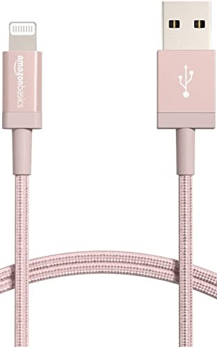 Amazon Basics Nylon Braided USB-A to Lightning Cable - MFi Certified iPhone Charger, 1.8 m, Rose Gold