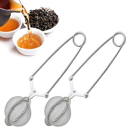 Voarge 2 pinzas de té de acero inoxidable, preparación rápida de té para el té de hoja suelta, bola de té y malla de acero inoxidable con mango, infusor de té