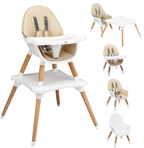 COSTWAY 4-i-1 Babybarnstol, barnstol och matstol och barnstolsgrupp, barnstol höjdjusterbar, babystol, kombibarnstol med säkerhetsbälte och avtagbar bricka (kaki)