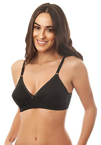 Istintiva Valeria – Reggiseno Senza Ferretto in Cotone 100% ad Elevato Sostegno | Coppe morbide Non Imbottite | Spalline Regolabili | Nero, Taglia 3C