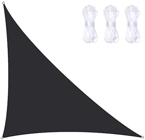 Garden Sail Canopy, Triangle Sun Sail Shade with 3 Ropes, Waterproof, UV Block, Right Angle Garden Shade Sails Sunshade Awnings for Outdoor Patios (Black,4m x 4m x 5.7m)
