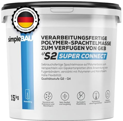 simpleBAU Spachtelmasse Weiß Innen 15kg Gipskarton Wand Schleifbar