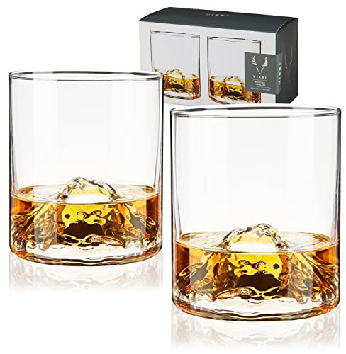 Viski Mountain Tumblers Set of 2 Crystal Hand-Blown Cocktail Glasses Set, 9 Oz Capacity