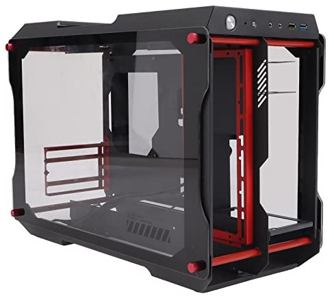 Yctze Micro-ATX Tower, Tempered Glass Gaming Case, Mini Support MATX Motherboard Computer Case, With 4Pcs Expansion Slots, 2xFans, Semi Open Design, Support ATX Power Supply(Black)