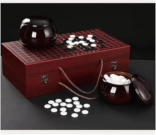 BBZY Go Game Set ， Faltbare tragbare Brettkiste aus Holz mit 2 Holzkrügen und 361 konvexen Steinen Klassisches Brettspiel für 2 Spieler