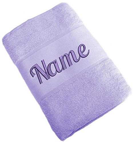 Elefantasie Handtuch Badetuch Badehandtuch aus 100% Baumwolle mit Namen personalisiert Bestickt Flieder 50x100cm