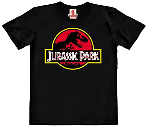 Logoshirt®️ Jurassic Park I T-rex I logo I ekologisk t-shirt tryck I barn flickor och pojkar I kortärmad I licenserad originaldesign, svart, 116