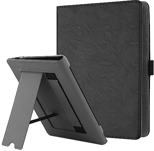 HGWALP Universal Ständer Hülle für 6-7 Zoll eReader,PU Leder Ständer Cover mit Handschlaufe Kompatibel mit Allen 6 6.8 7 Kindle Paperwhite/Colorsoft/Kobo/Tolino/Pocketbook/Sony eReader-Schwarz