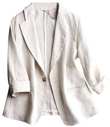 IDEALSANXUN - Blazer de Lino para Mujer, Manga 3/4, Ligero, para Primavera y Verano, 1-Beige, XL