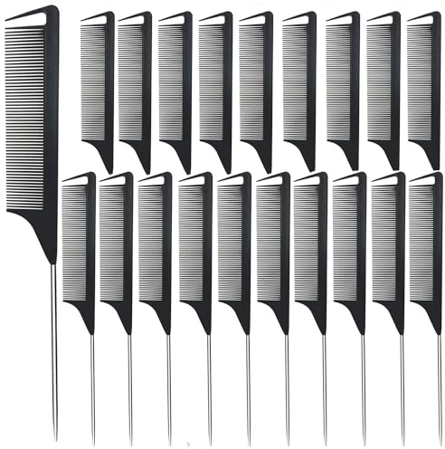 Metal Carbon Parting Combs for Women, Girls - 20 PCS for Curly, Braiding, Styling Hair (Black)