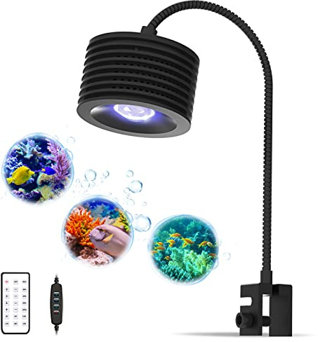 Lominie Aquarium Led Beleuchtung mit 4 Modi dimmbar, Aquarium Beleuchtung 6500K mit Verstellbarem Schwanenhals, Vollspektrum Nano Aquarium Lampe mit Zeiteinstellung, für Aquarium (Süßwasser)