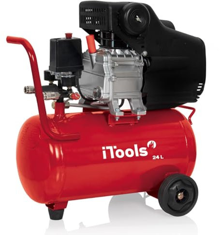 ITOOLS - Compressore d'aria ad olio 24L 8 bar 115 PSI Silenzioso 2CV 1500W Flusso d'aria massimo: 206 l/min.