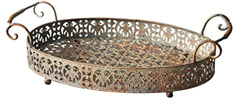 OQHAIR Frutero Retro de Hierro Artesanal, Placa de Hierro de Encaje, Hecho a Mano, Redondo, Vintage, Antiguo, Bandeja de Almacenamiento Forjado para decoración del hogar, Iglesia, Boda, p