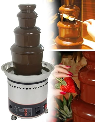 Fontane Cioccolato Elettriche, per Attrezzature per Buffet per Feste di Nozze, Fontana Fonduta Cioccolato Commerciale a 4 Livelli, Macchina Sciogliere Il Cioccolato in Acciaio Inossidabile