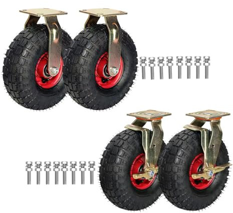 4er SET Transportrollen, Lenkrolle Luftrad Mit Bremse, Leicht Zu Installieren Stoßdämpfung Keine Beschädigung Des Bodens 8/10 Inch Geräuschlose Schwerlast Bockrolle, Plattformwagen