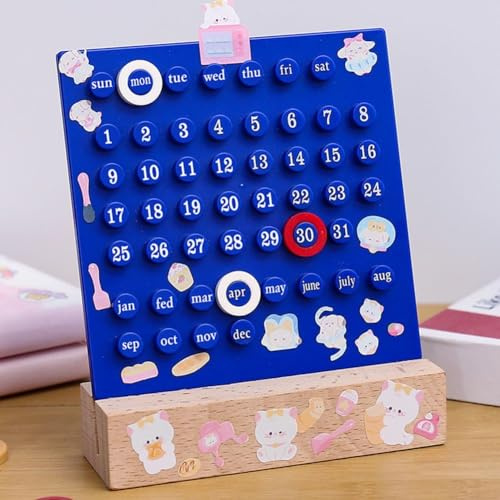 Tischkalender, Holz-Ring, Schreibtischkalender Kalender, Monats- und Datumsanzeige, Aufzeichnung für Heimbüro-Dekoration (blau)