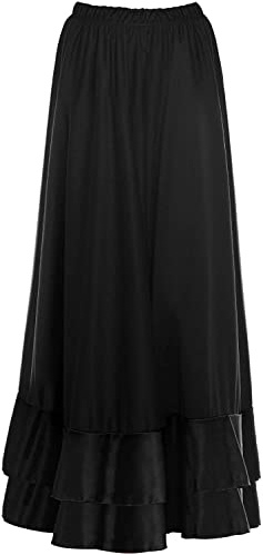 Falda Flamenca Niña Partilandia, Falda Ensayo Larga Volante Simple/Doble para Niña, Fiesta, Baile, Danza, Clase, Negro Volante Simple (12 años, Negro)