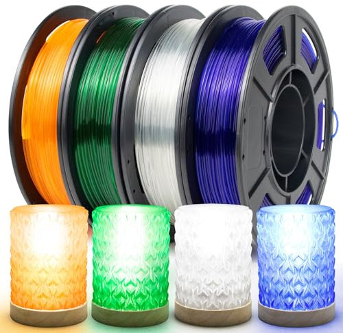IEMAI Transparent PLA Filament 1,75mm, Transparent/Blau/Grün/Orange Filament 1,75 PLA Bundle, 3D Drucker Filament Set, 3D Drucker PLA Materialien, 250g Spule 4 Pack (PLA)