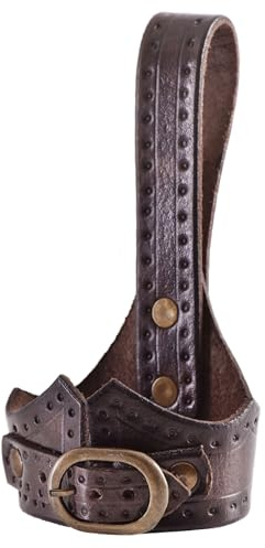 Ulfberth | Trinkhornhalter aus Leder mit Prägung | Gürtelhalter für Trinkhörner | Halter für Methorn | Trinkhorn Mittelalter Wikinger LARP (0,2l bis 0,3l)