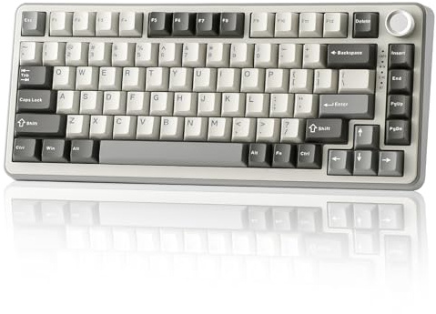 YUNZII B75 PRO Wireless Mechanical Keyboard,75% Gaming Gasket Hot Swap Custom Keyboard with Knob,Pre-lubed Switches RGB,Bluetooth/Type-C/2.4G (Grey, Cocoa Cream V2 Switch)