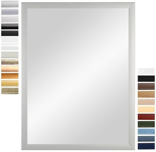 PrimeLuxe Wandspiegel 35 x 40 cm (Außenmaß) in Silber matt | Farbe und Größe wählbar | Ganzkörperspiegel | Bad & Flur Spiegel | mit Holz Rahmen | Made IN Germany