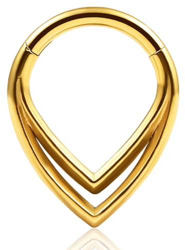 Vankula Septum Clicker Hinged Segmentring 316L Edelstahl 8mm 16g Nasenpiercing Ring Cartilage Rook Daith Tragu Piercing Schmuck für Frauen und Männer Gold